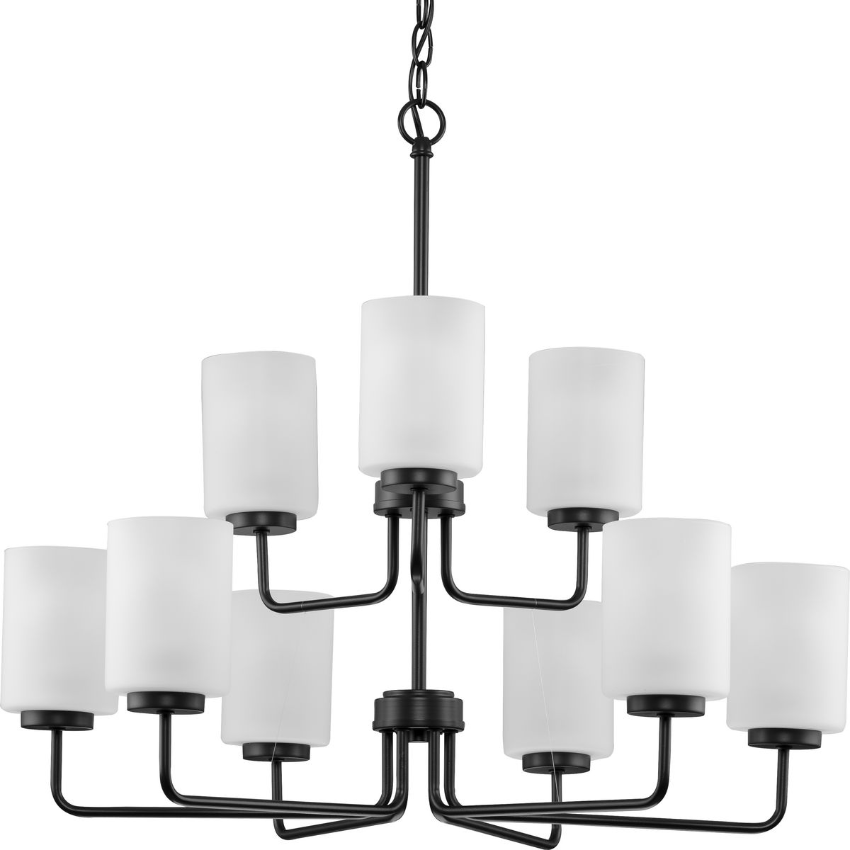 Merry Collection Nine-Light Matte Black and Etched Glass Transitional Style Chandelier Light - Dry Location Listed