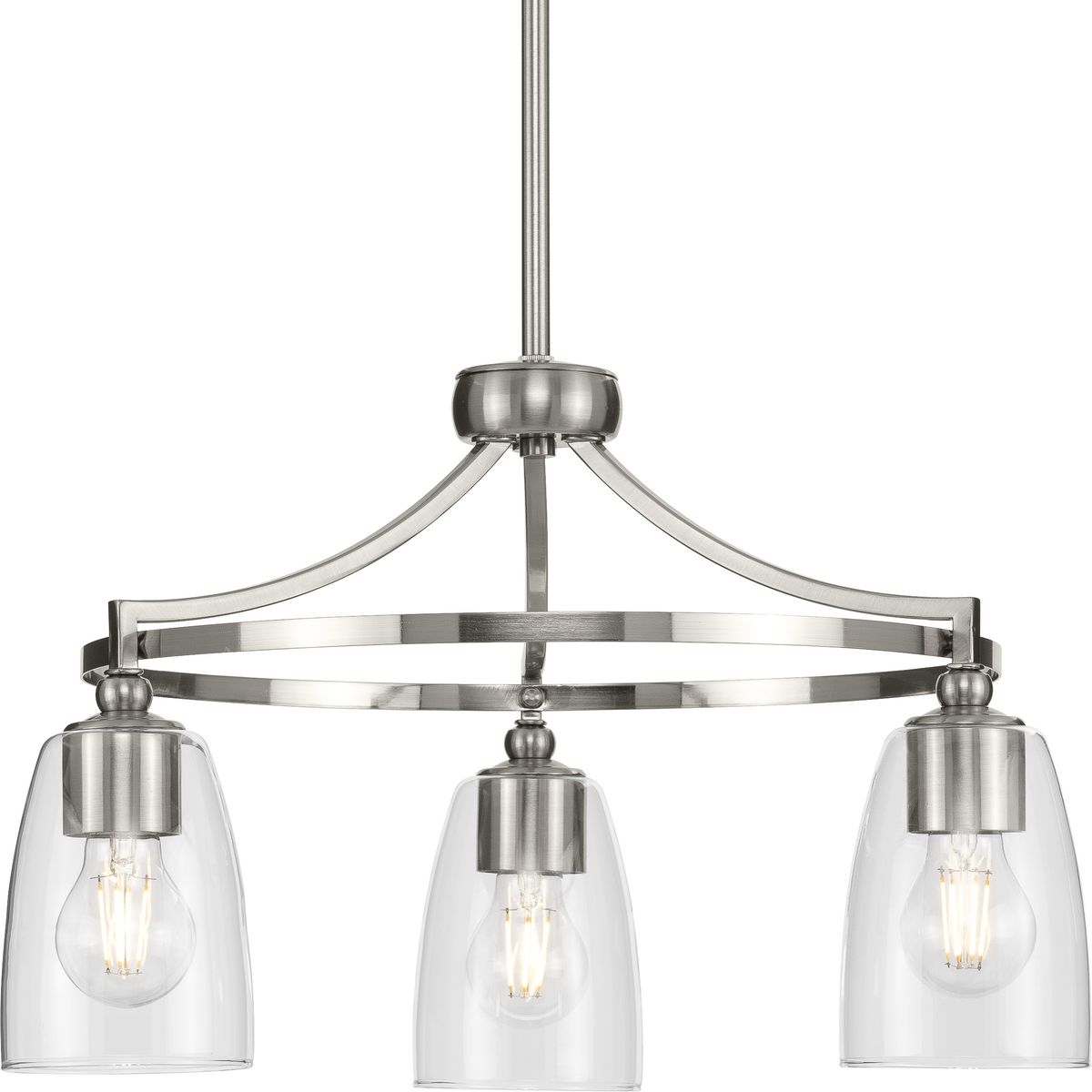 Parkhurst Collection Three-Light New Traditional Brushed Nickel Clear Glass Chandelier Light - Dry Location Listed