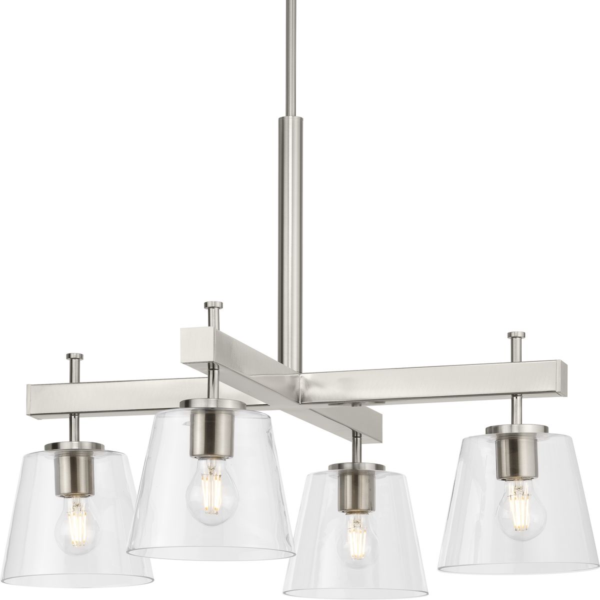 Saffert Collection Four-Light New Traditional Brushed Nickel Clear Glass Chandelier Light - Dry Location Listed