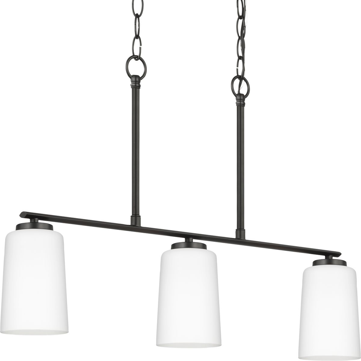 Adley Collection Three-Light Matte Black Etched White Glass New Traditional Linear Chandelier - Dry Location Listed