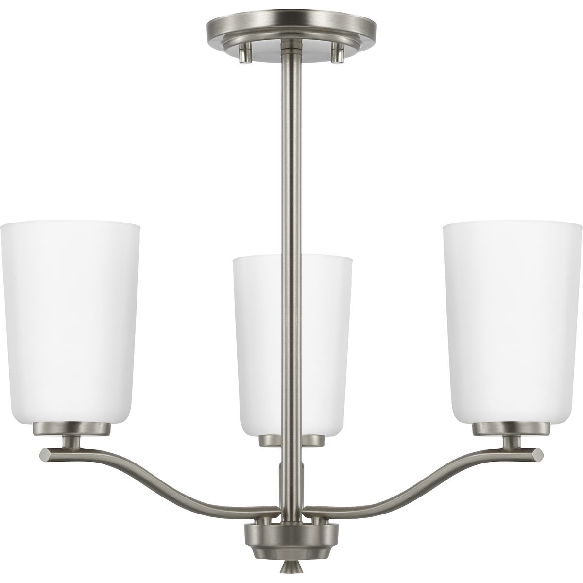 Adley Collection Three-Light Brushed Nickel Etched White Opal Glass New Traditional Semi-Flush Convertible Light - Dry Location Listed