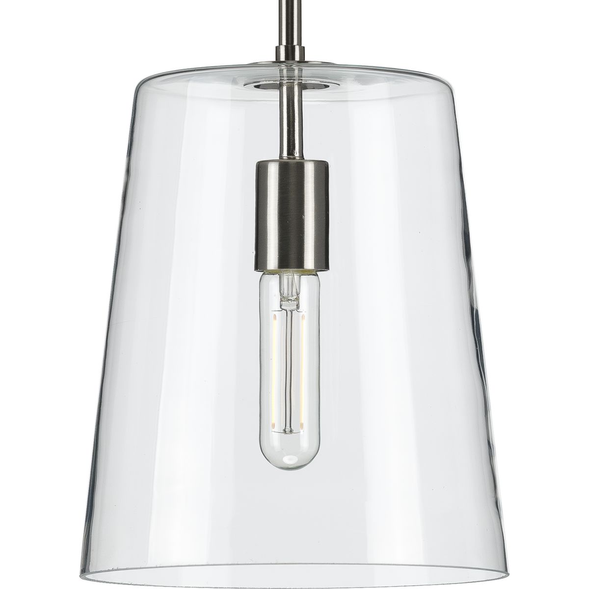 Clarion Collection One-Light Brushed Nickel Clear Glass Transitional Pendant - Dry Location Listed - Model P500241-009