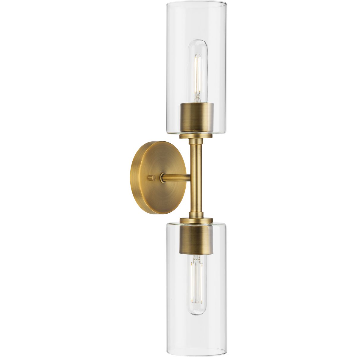 Progress Lighting Wall Bracket Light - Cofield Collection Two-Light Vintage Brass Transitional Wall Bracket - Model P710115-163