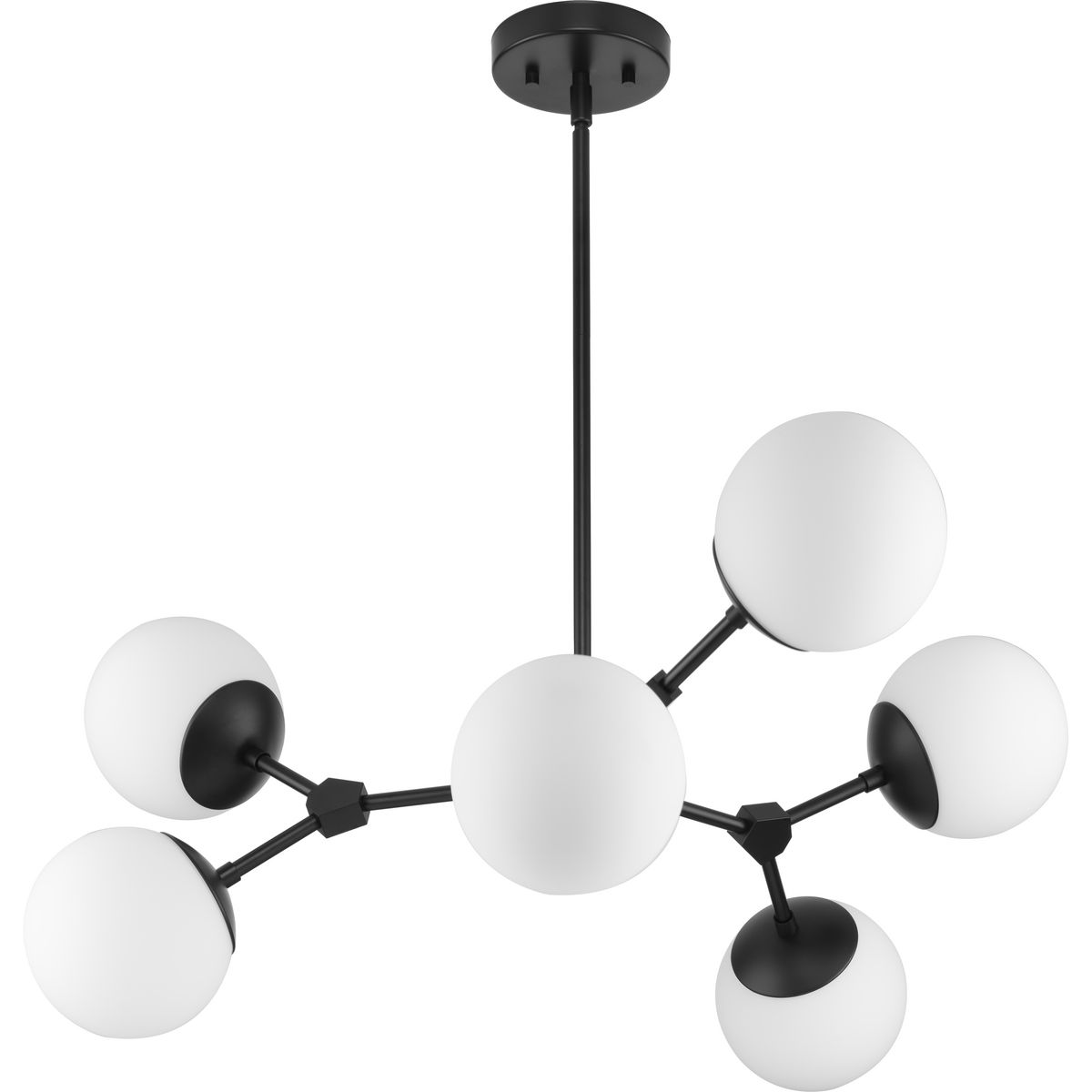 Haas Collection Six-Light Matte Black Mid-Century Modern Chandelier - Dry Location Listed - P400308-31M
