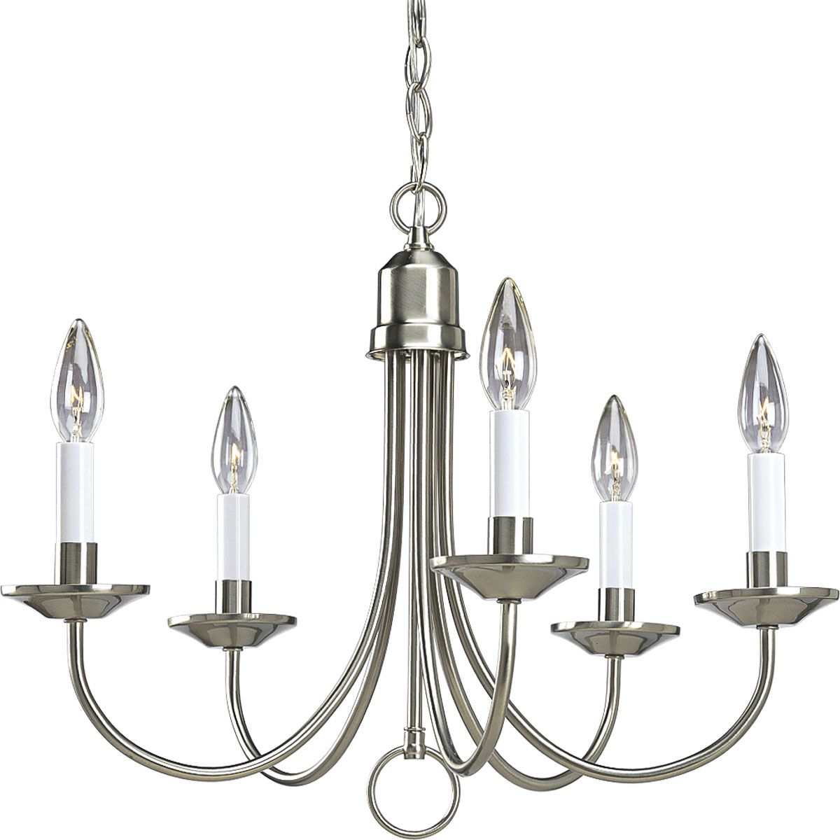 Five-Light Brushed Nickel White Candles Traditional Chandelier Light - Dry Location Listed - P4008-09