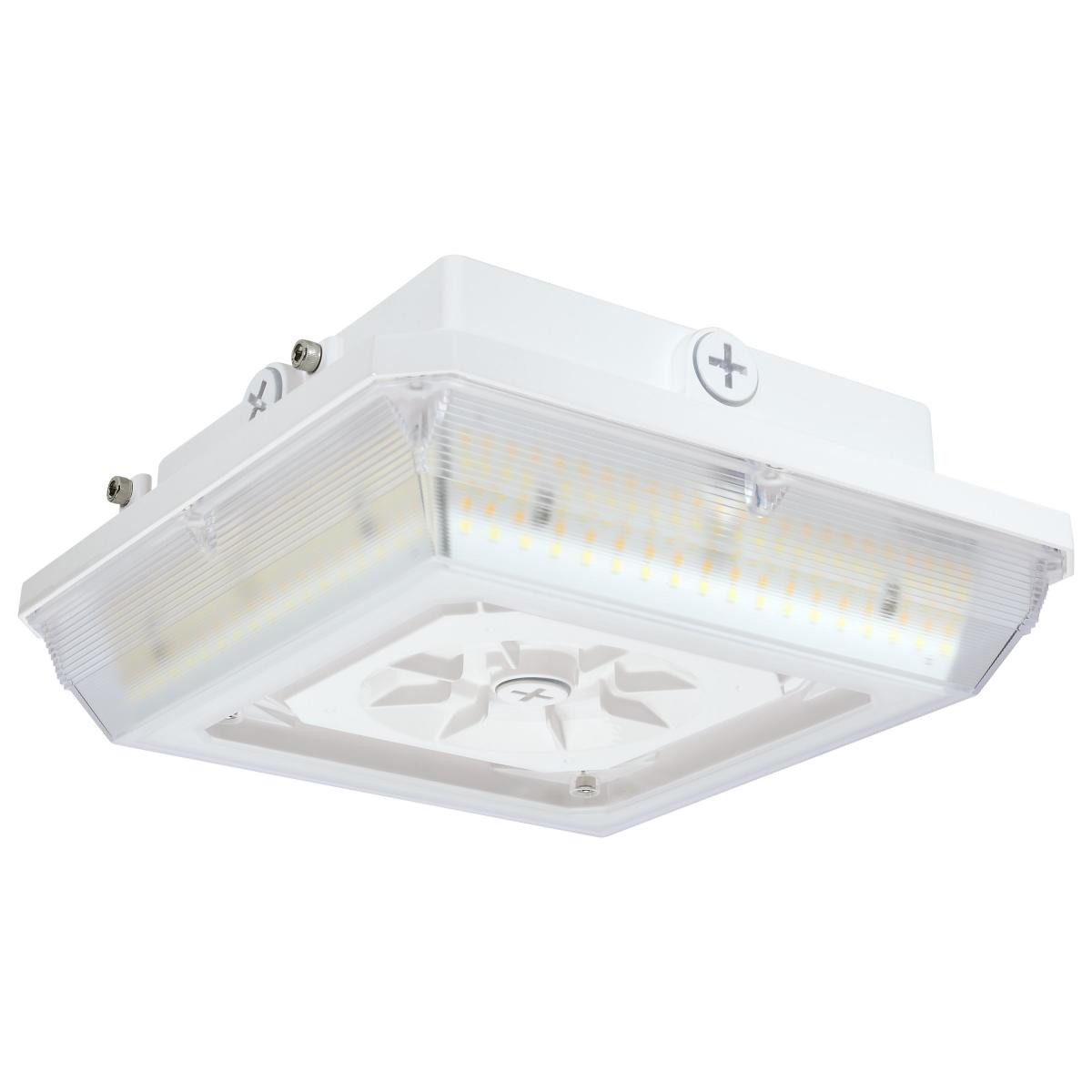 LED Wide Beam Canopy Light - Multi Watt Selectable 45/30/20W - 6288 Max Lumens - 120-277V - Color Temperature Selectable 30K/40K/50K - White Finish With Emergency Battery Back-Up