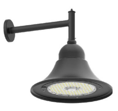 LED Designer Bell Light - 20 Inch Diameter - Watt Selectable 100/80/50W - 110-277V - Color Temperature Selectable 30/40/50K - Dimmable - Black Finish - With Straight Arm Wall Bracket
