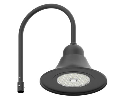 LED Designer Bell Light - 20 Inch Diameter - Watt Selectable 100/80/50W - 110-277V - Color Temperature Selectable 30/40/50K - Dimmable - Black Finish - With Single Bell Arm Pole Mount & 2 Inch Adapter