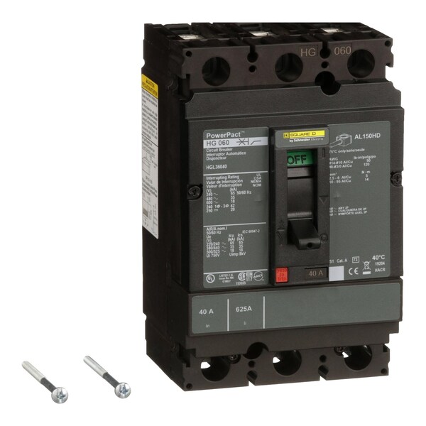 Molded Case Circuit Breaker, 40A, 3 Pole, 600V AC - HJL36040