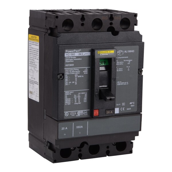 Circuit Breaker, 50A, 3 Pole, 690V AC - HGF36050