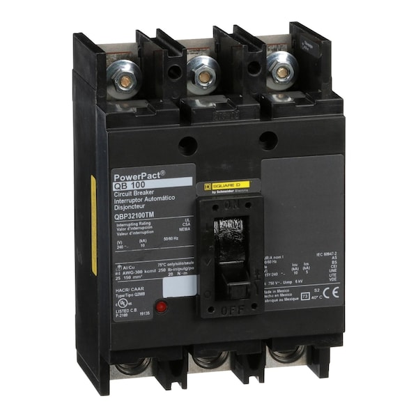 Molded Case Circuit Breaker, 100A, 3 Pole, 240V AC - QBP32100TM