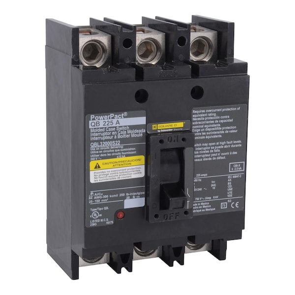 Molded Case Circuit Breaker, QB Series 225A, 3 Pole, 240V AC - QBL32000S22