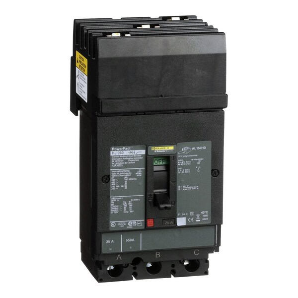 Molded Case Circuit Breaker, 25A, 3 Pole, 600V AC - HJA36025