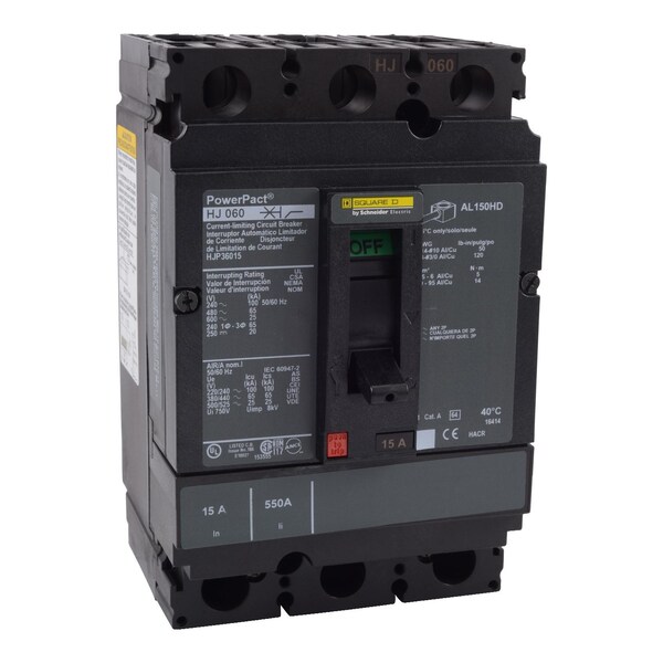 Circuit Breaker, 15A, 3 Pole, 690V AC - HJP36015