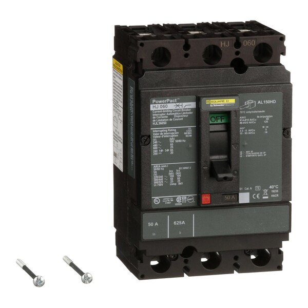 Molded Case Circuit Breaker, 50A, 3 Pole, 600V AC - HJL36050