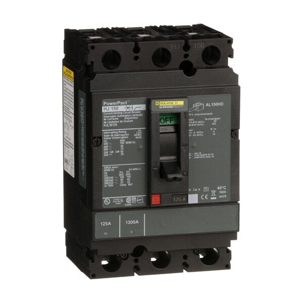 Molded Case Circuit Breaker, 125A, 3 Pole, 600V AC - HJL36125