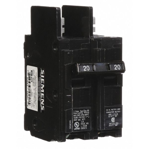 Miniature Circuit Breaker, BQ Series 20A, 2 Pole, 120/240V AC - BQ2B020