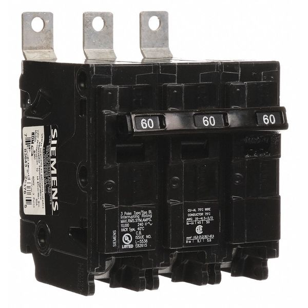 Miniature Circuit Breaker, BL Series 60A, 3 Pole, 240V AC - B360