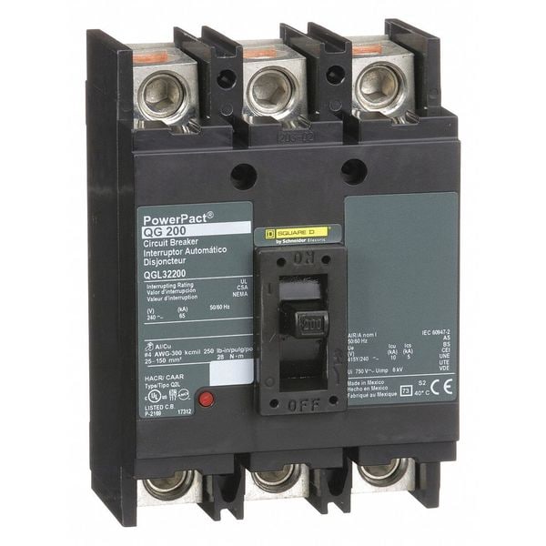 Molded Case Circuit Breaker, 200A, 3 Pole, 240V AC - QGL32200