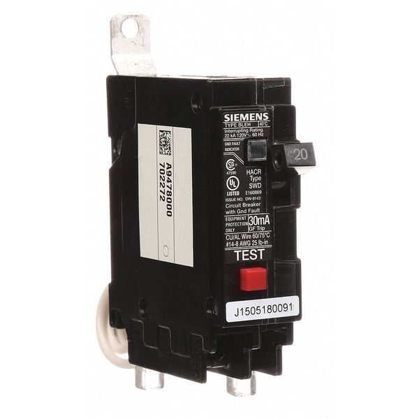 Miniature Circuit Breaker, BLE Series 20A, 1 Pole, 120V AC - BE120H