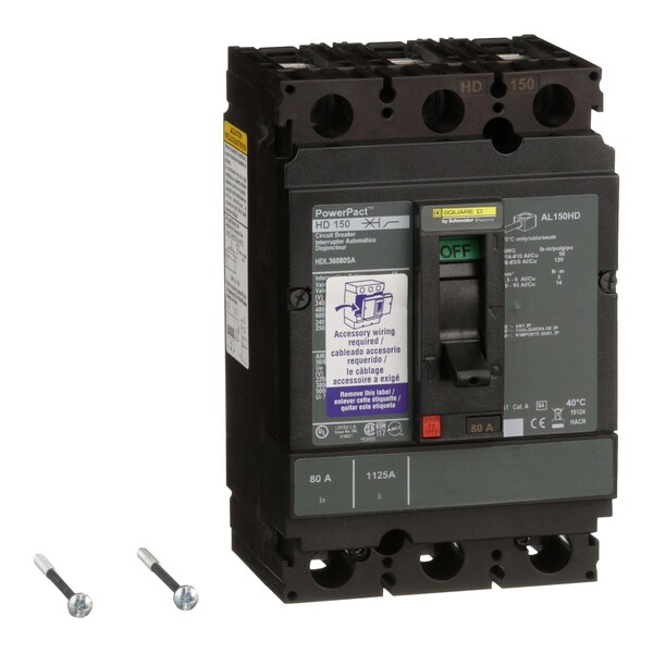 Molded Case Circuit Breaker, HD Series 80A, 3 Pole, 600V AC