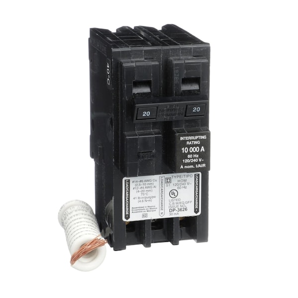 Miniature Circuit Breaker, 20A, 2 Pole, 120/240V AC, B Curve