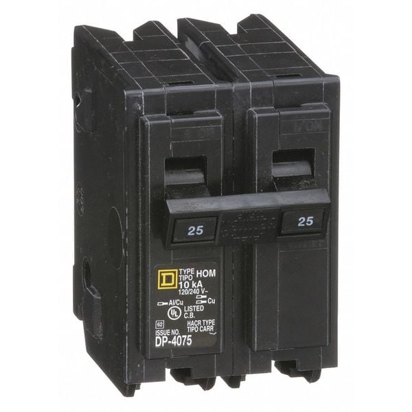 Miniature Circuit Breaker, HOM Series 25A, 2 Pole, 120/240V AC