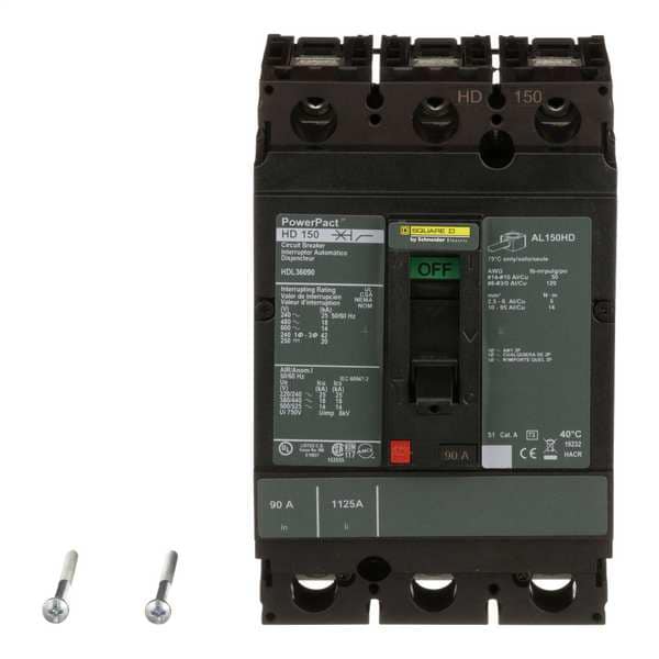 Molded Case Circuit Breaker, HD Series 90A, 3 Pole, 600V AC