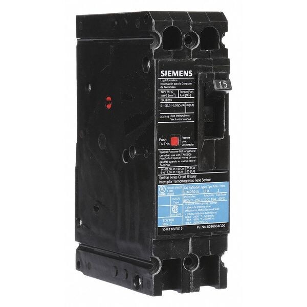 Molded Case Circuit Breaker, ED4 Series 15A, 2 Pole, 480V AC