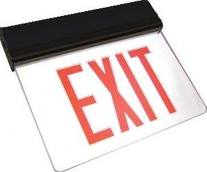 LED Edgelit Exit Sign- Surface Mount Black Aluminum Canopy with Clear Panel and Red Lettering - With Battery Back-Up