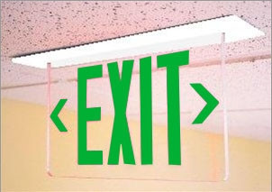 LED EdgeLit Exit Sign Recessed Mount - White Canopy with Clear Panel and Green Lettering