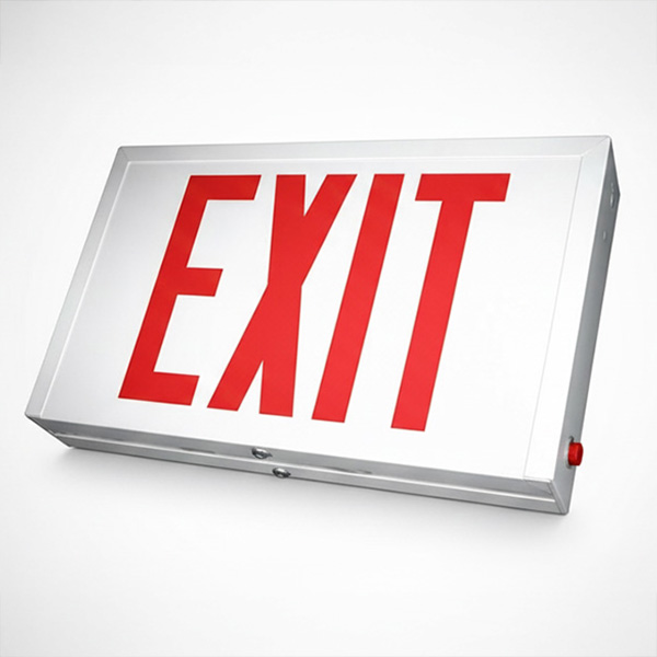 Exit Sign – Red LED, Battery Backup, White Steel Frame