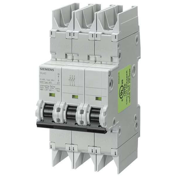 Miniature Circuit Breaker, 5SJ4 Series 0.3A, 3 Pole, 277/480V AC, D Curve