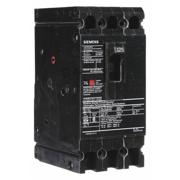 Molded Case Circuit Breaker, HED4 Series 125A, 3 Pole, 480V AC