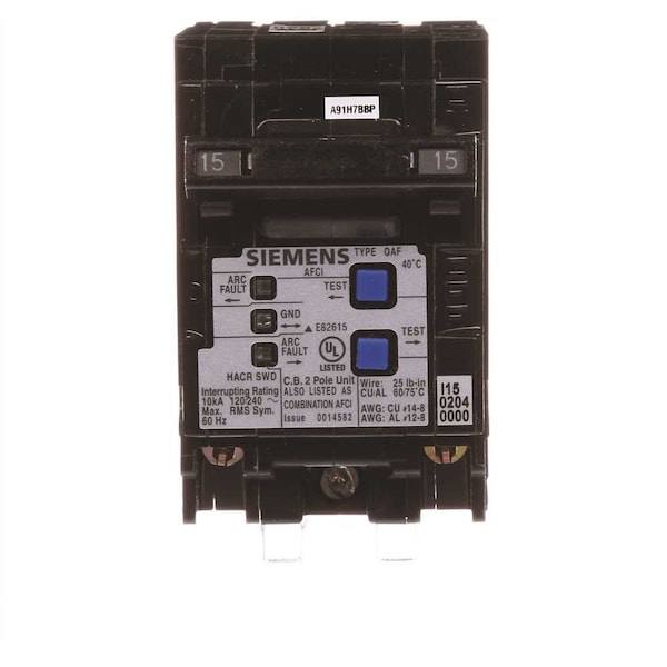 15 Amp Double-Pole Type QAF Combination AFCI Circuit Breaker