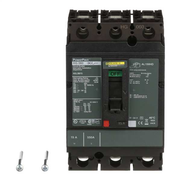 Molded Case Circuit Breaker, HG Series 15A, 3 Pole, 600V AC