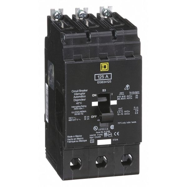 Miniature Circuit Breaker, EGB Series 125A, 3 Pole, 277/480V AC