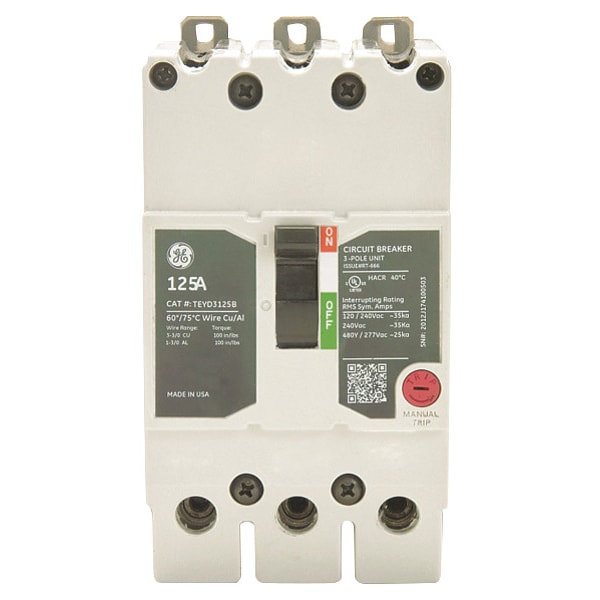 Molded Case Circuit Breaker, TEY Series 50A, 3 Pole, 277/480V AC
