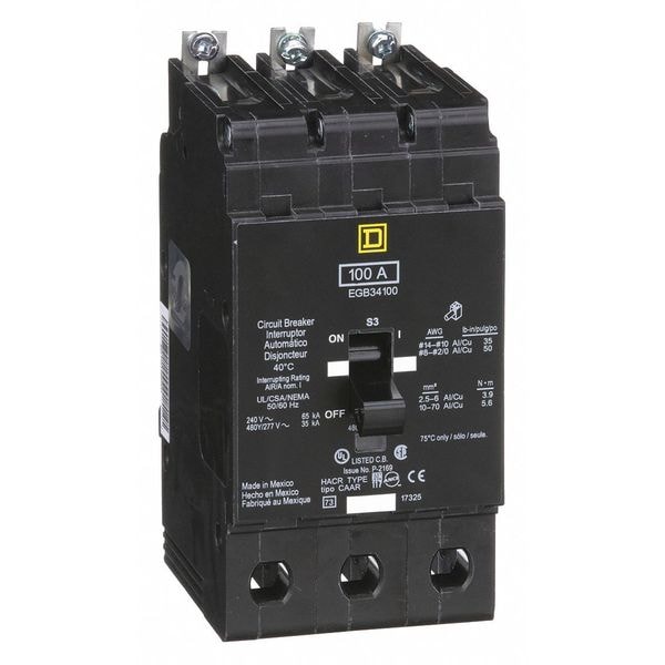 Miniature Circuit Breaker, EGB Series 100A, 3 Pole, 277/480V AC