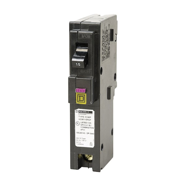 Miniature Circuit Breaker, 15A, 1 Pole, 120V AC - HOM115PDFC - G9450949