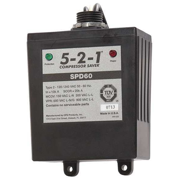 Surge Protection Device, 1 Phase, 120/240V AC, 2 Poles, 2 Wires + Ground - SPD60