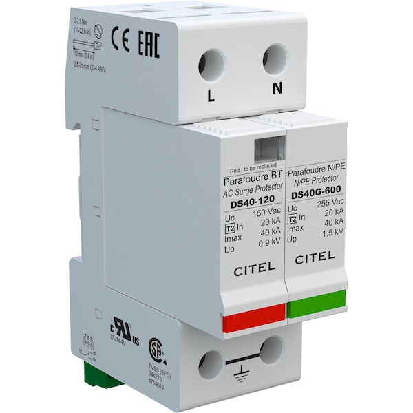AC DIN Rail Protector, 1 Phase, 240/120V - DS42S-120/G
