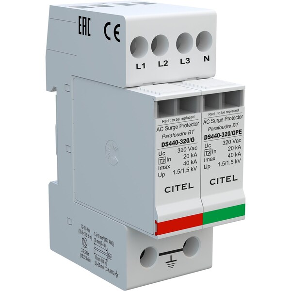 AC DIN Rail Protector, 3 Phase, 415/240V - DS44S-320/G