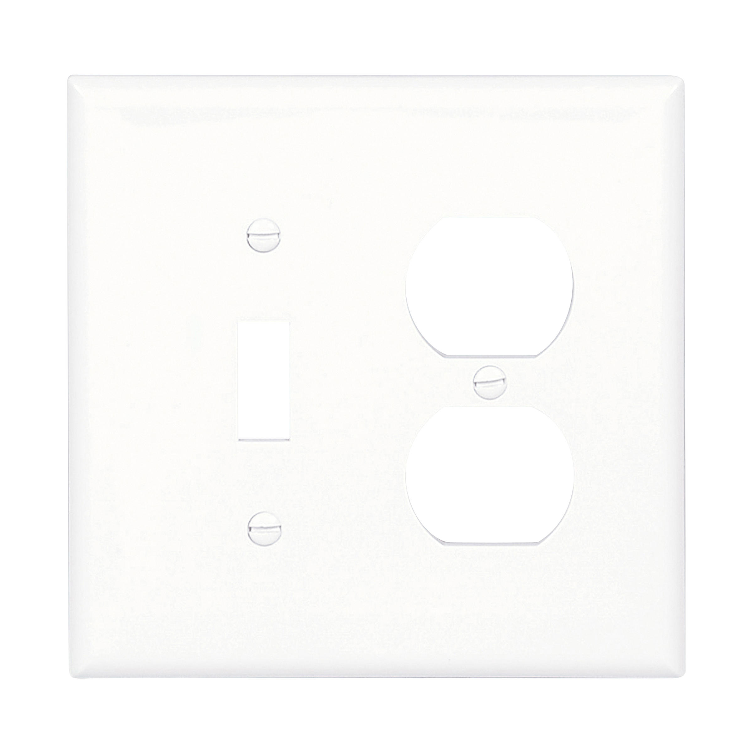 Eaton Combination Wallplate, White, Toggle, Duplex Receptacle Cutout, Polycarbonate, Two-Gang, Mid-Size