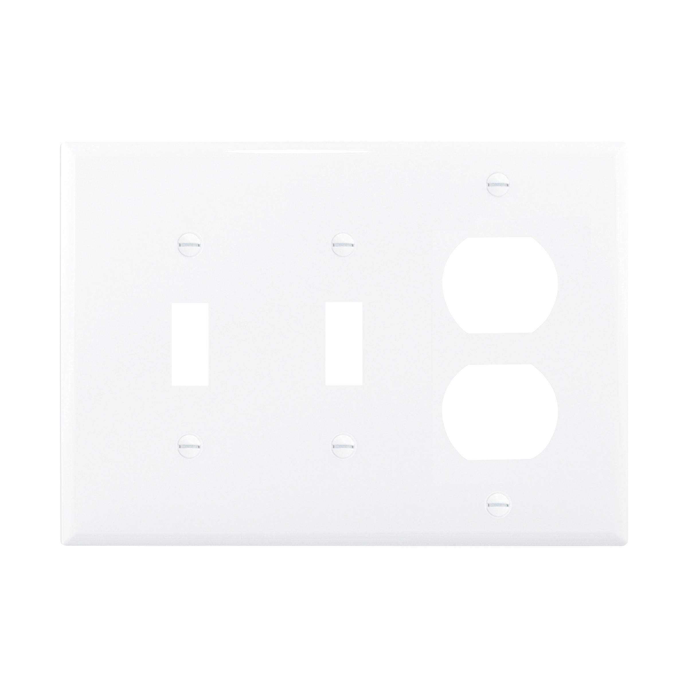 Eaton Combination Wallplate, White, Toggle, Toggle, Duplex Receptacle Cutout, Polycarbonate, Three-Gang, Mid-Size