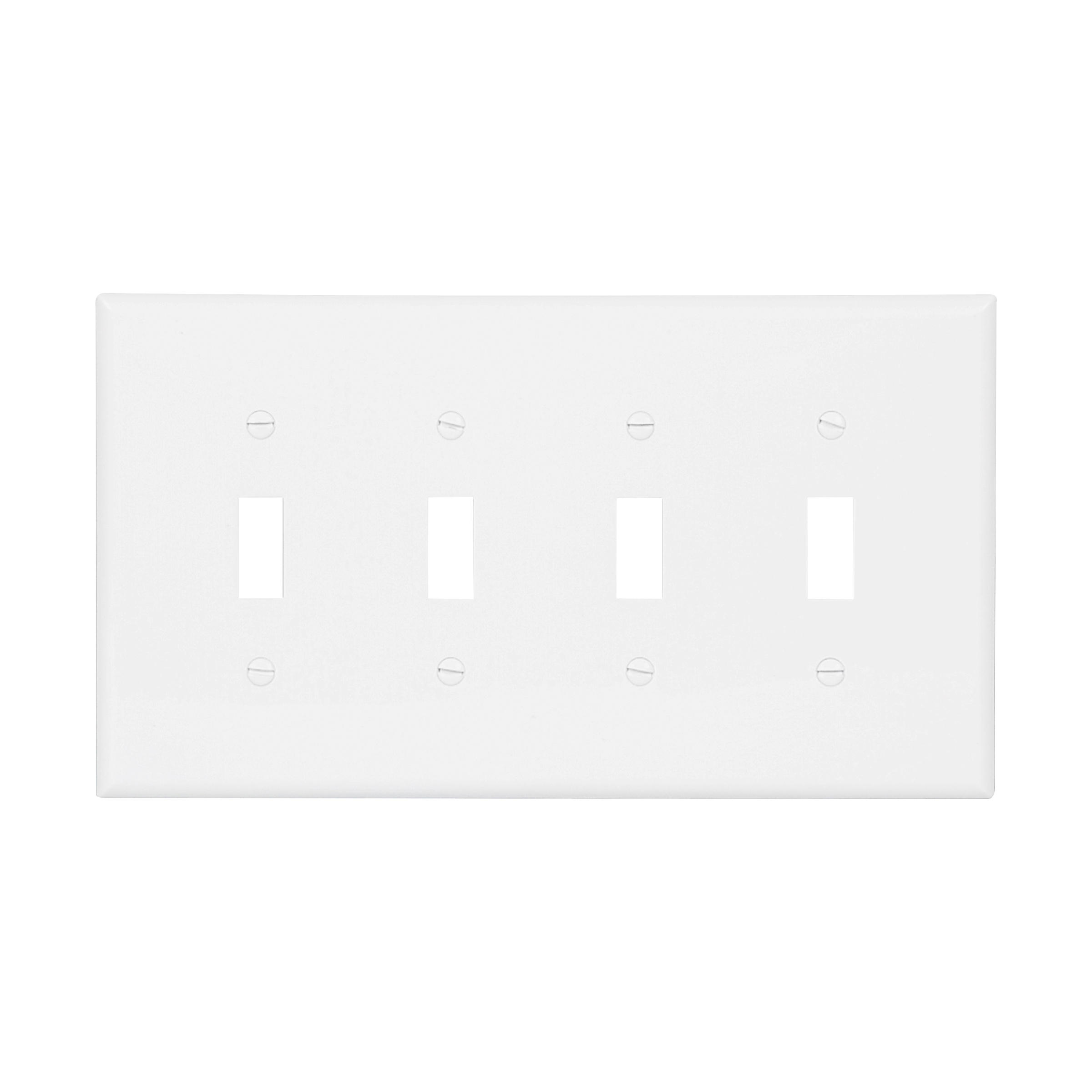 Eaton Toggle Wallplate, White, Toggle Cutout, Polycarbonate, Four-Gang, Mid-Size