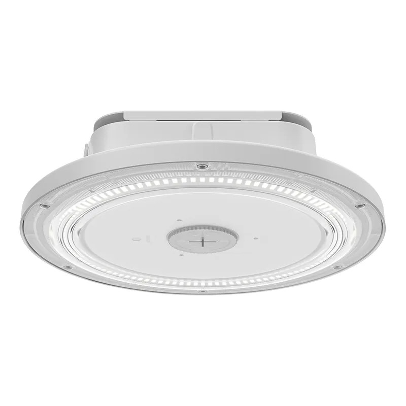 LED Round Garage Canopy Light with Up-Light  -  Wattage Selectable 100W/75W/50W/30W - Color Selectable 30K/40K/50K - 120-277V - White Finish