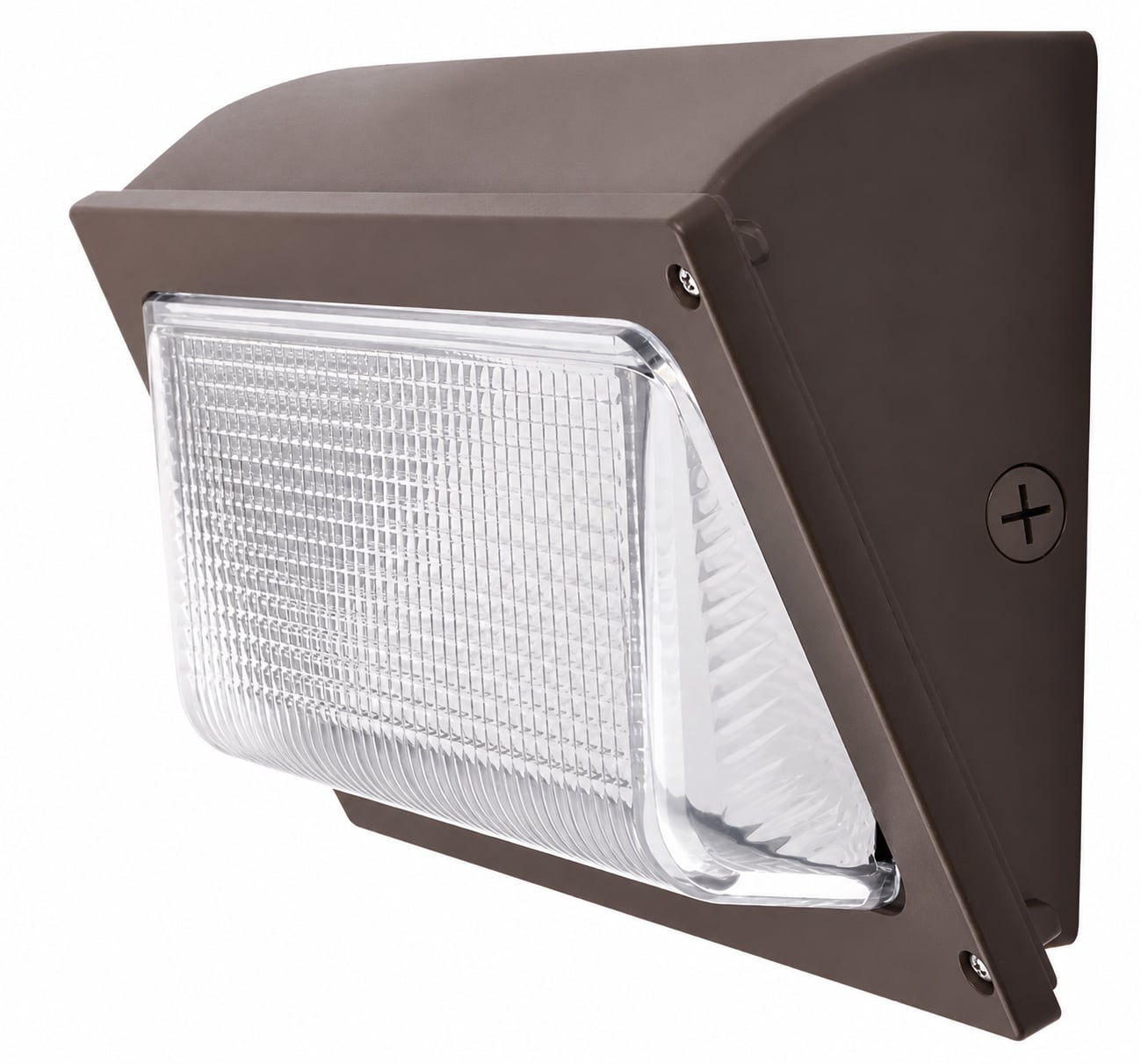 LED wall pack light fixture, bronze finish, prismatic lens, commercial outdoor security lighting, light off