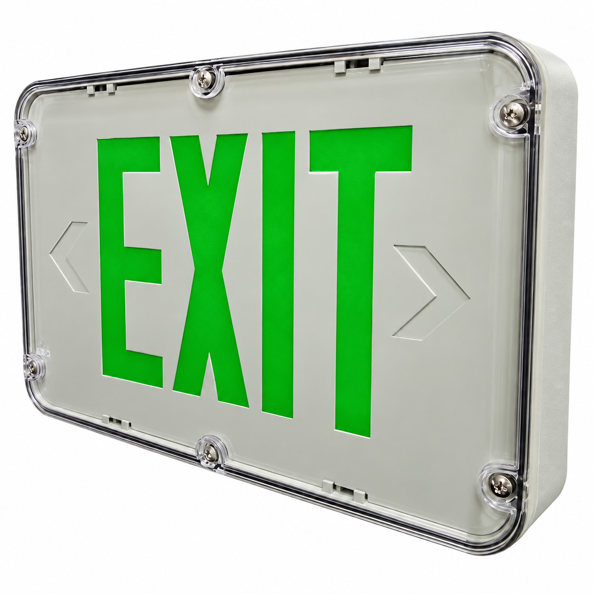 Hazardous Location LED Exit Sign & Emergency Light - Double Face - Gray Housing Color with Green Lettering - 120-277V - with 90 Minute Battery Back-Up