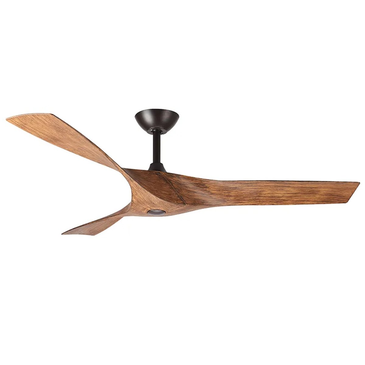52 inch bronze and walnut finish 3-blade ceiling fan, modern wood design with remote control, clean white background.